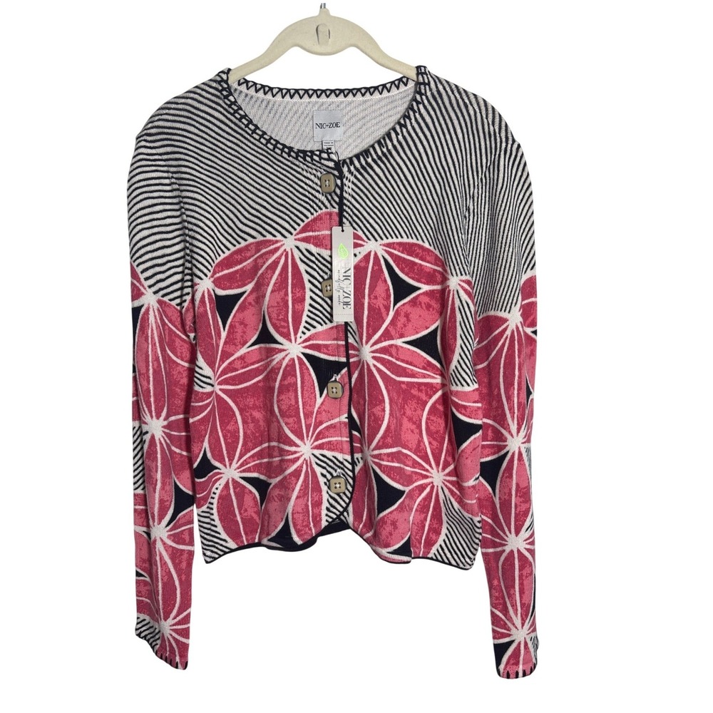 NIC + ZOE 100% Cotton Floral Cardigan NEW w Tags PS